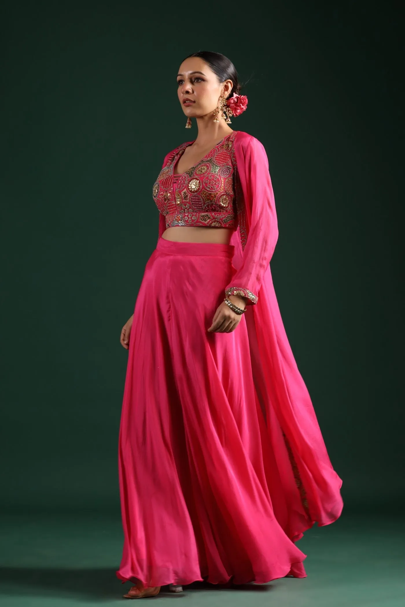 Brink Pink Embroidered Cape Set