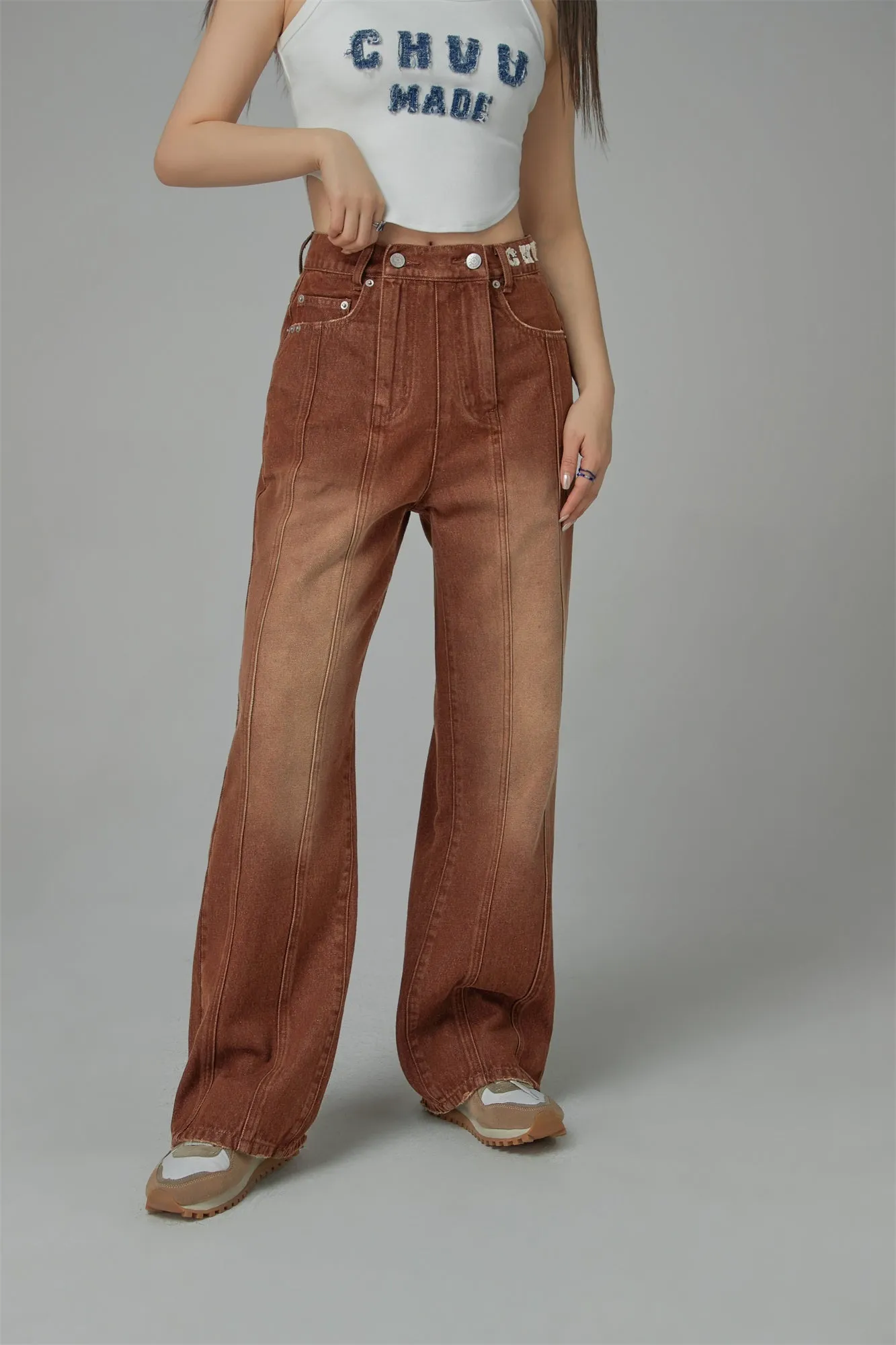 Brown Gradient Denim Wide Pants