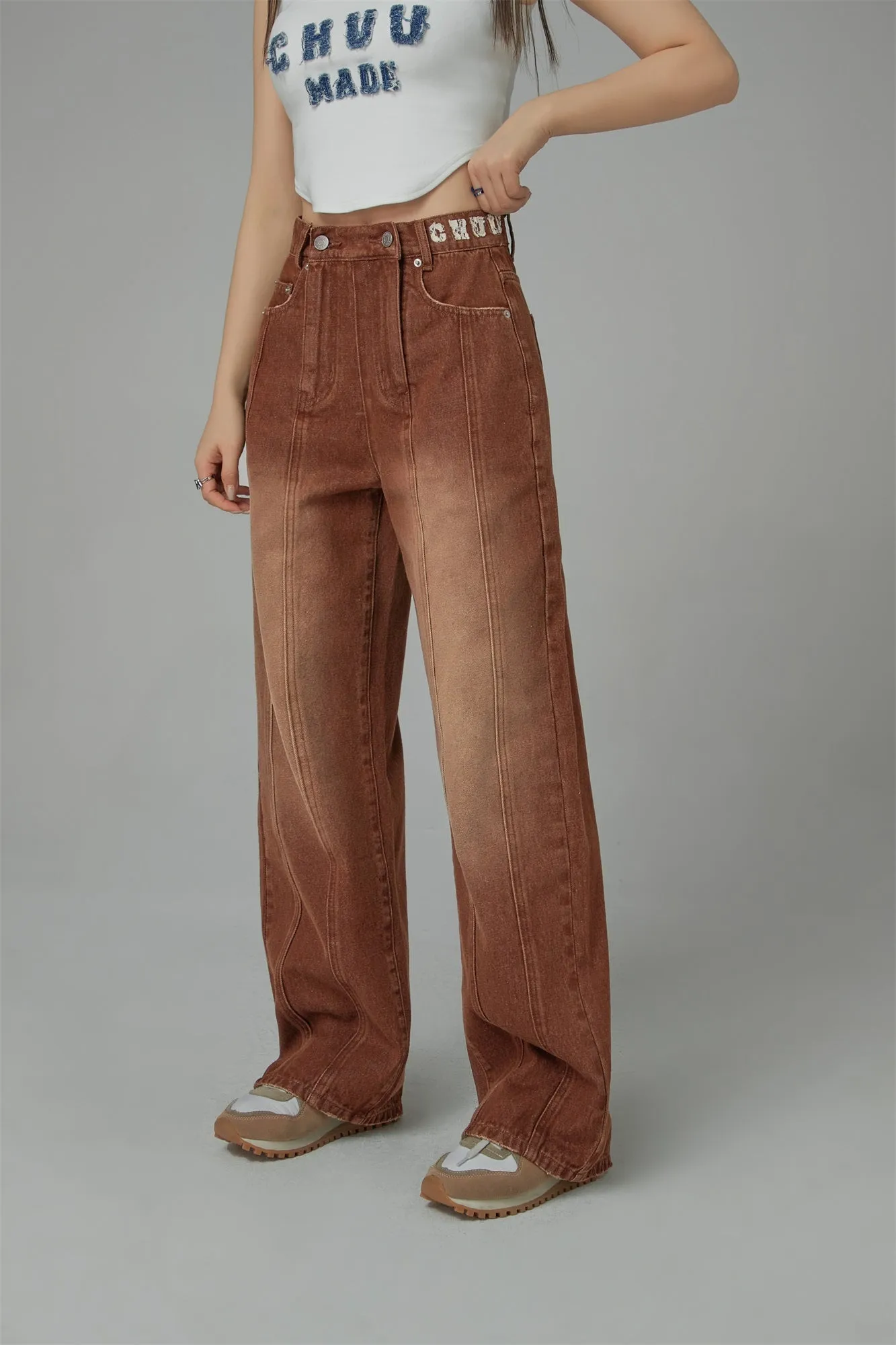 Brown Gradient Denim Wide Pants