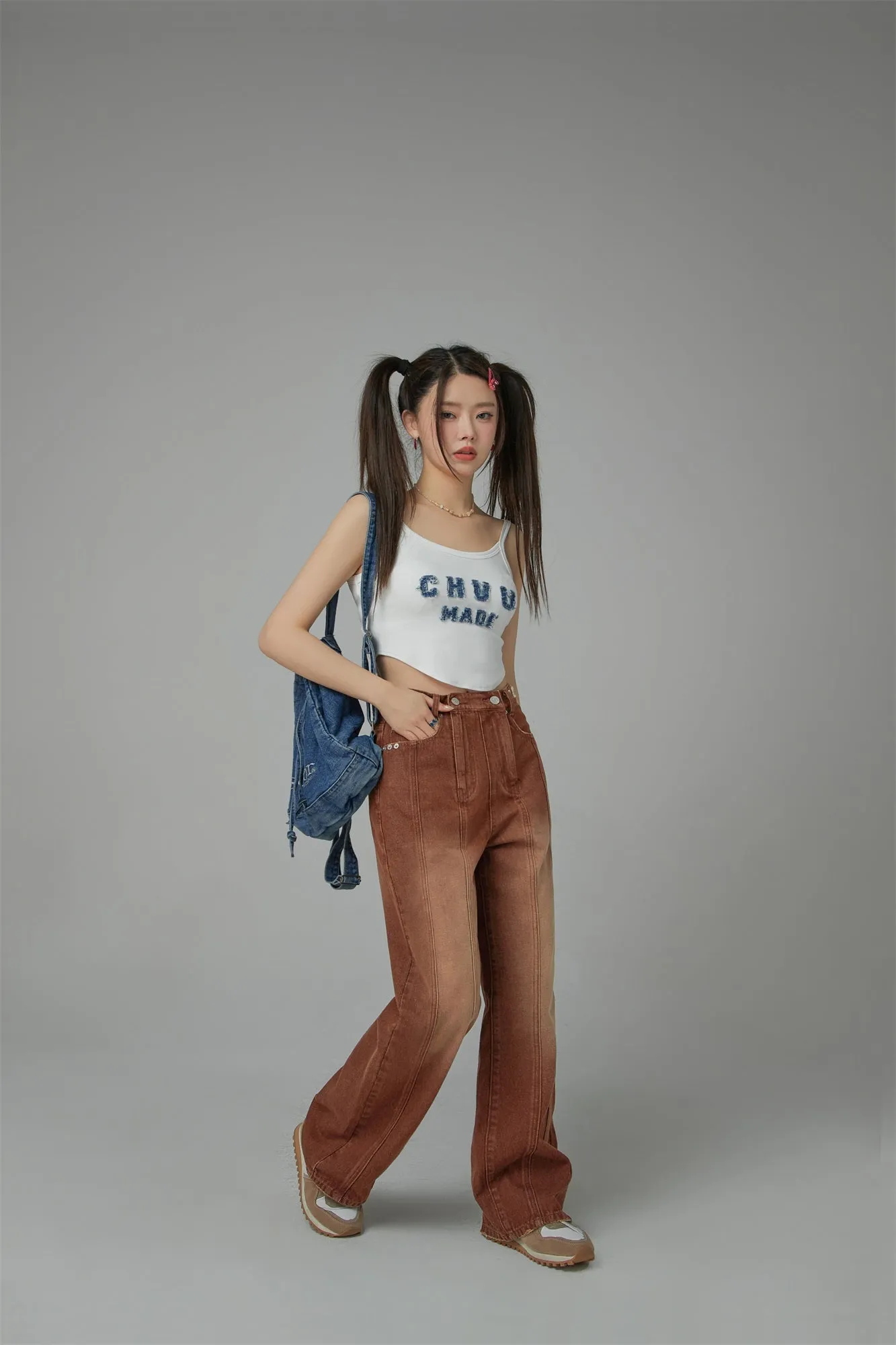 Brown Gradient Denim Wide Pants