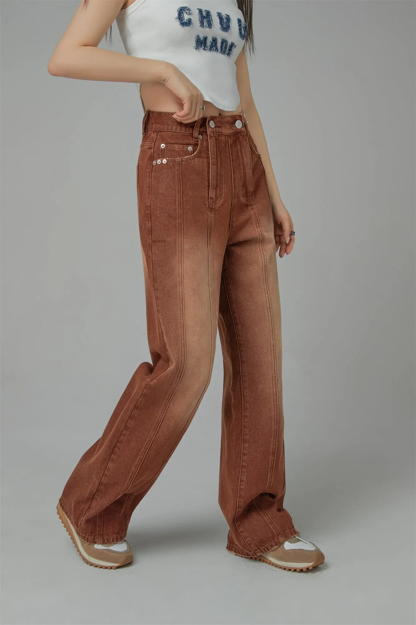 Brown Gradient Denim Wide Pants