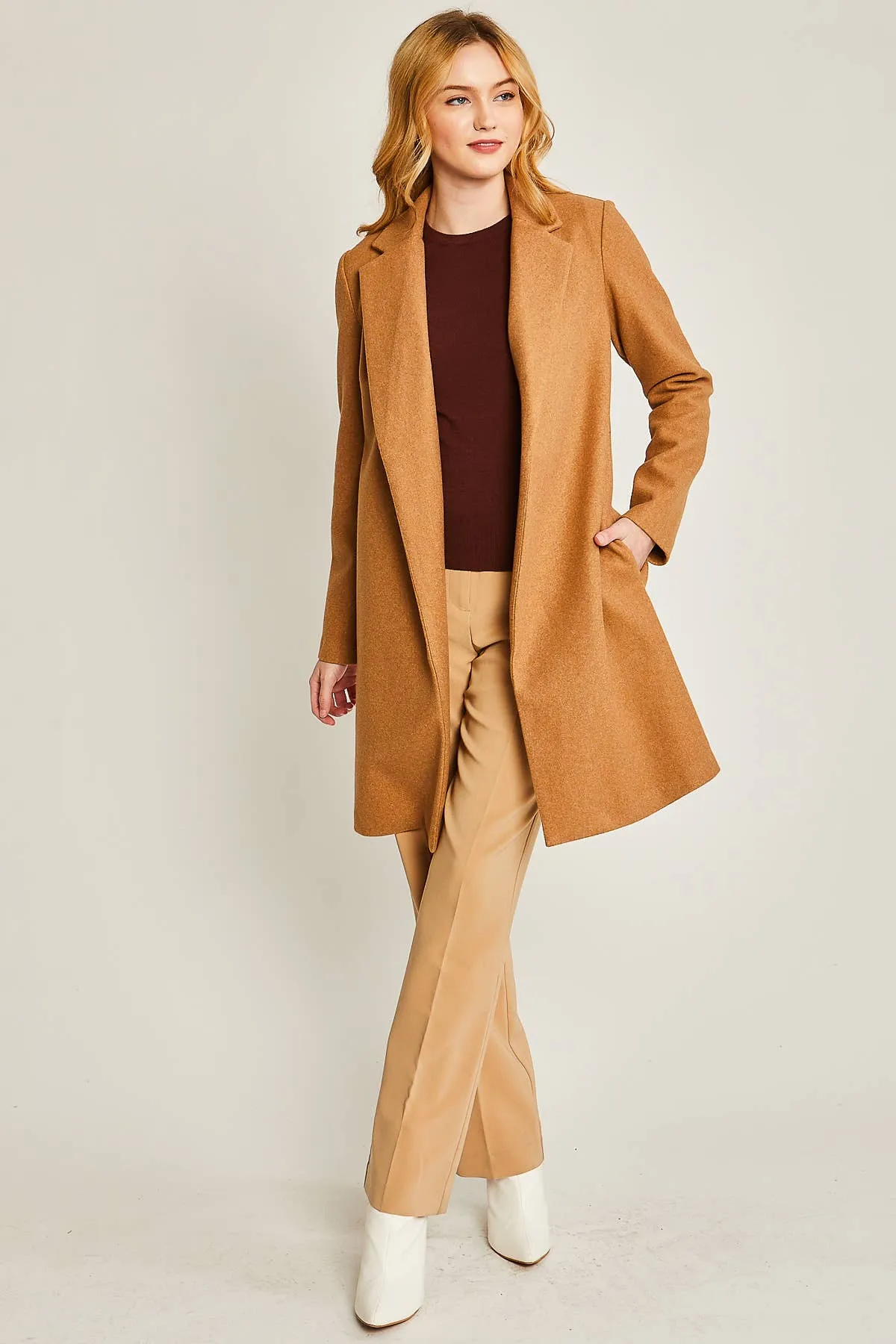 Camel Fleece Long Line Coat