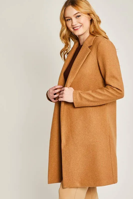 Camel Fleece Long Line Coat