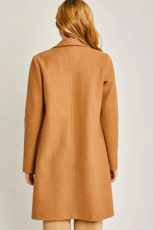 Camel Fleece Long Line Coat