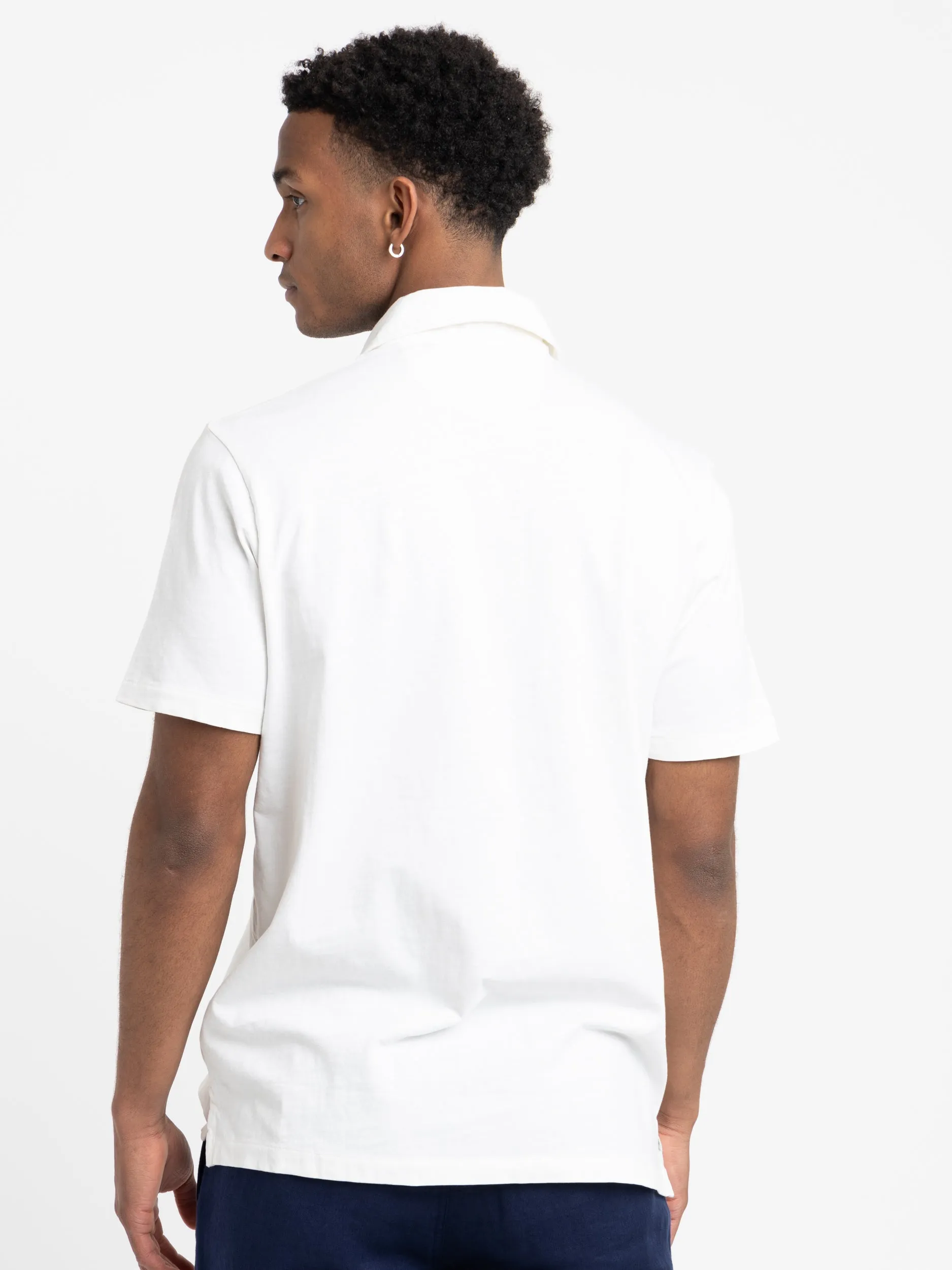 Ceramic White Classic Fit Cotton-Linen Polo Shirt