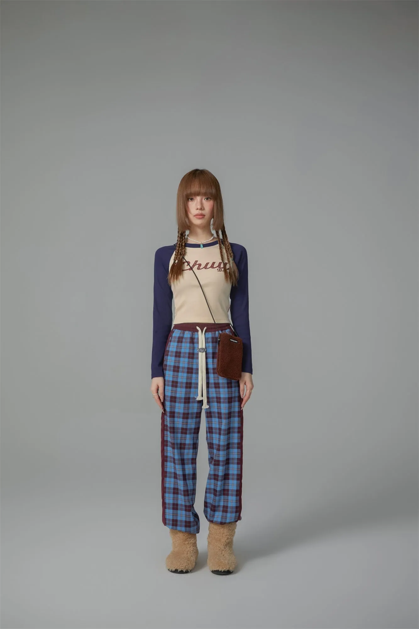 Check String Wide Casual Pants