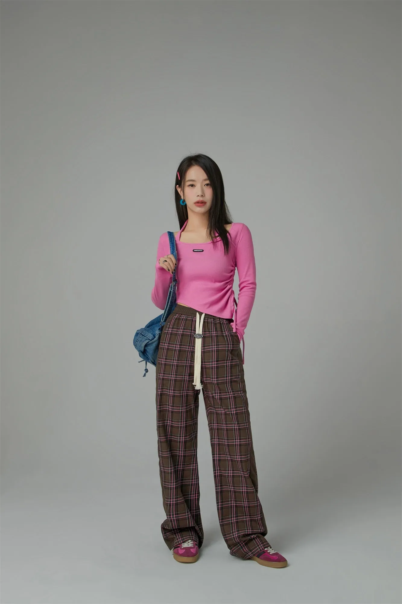 Check String Wide Casual Pants