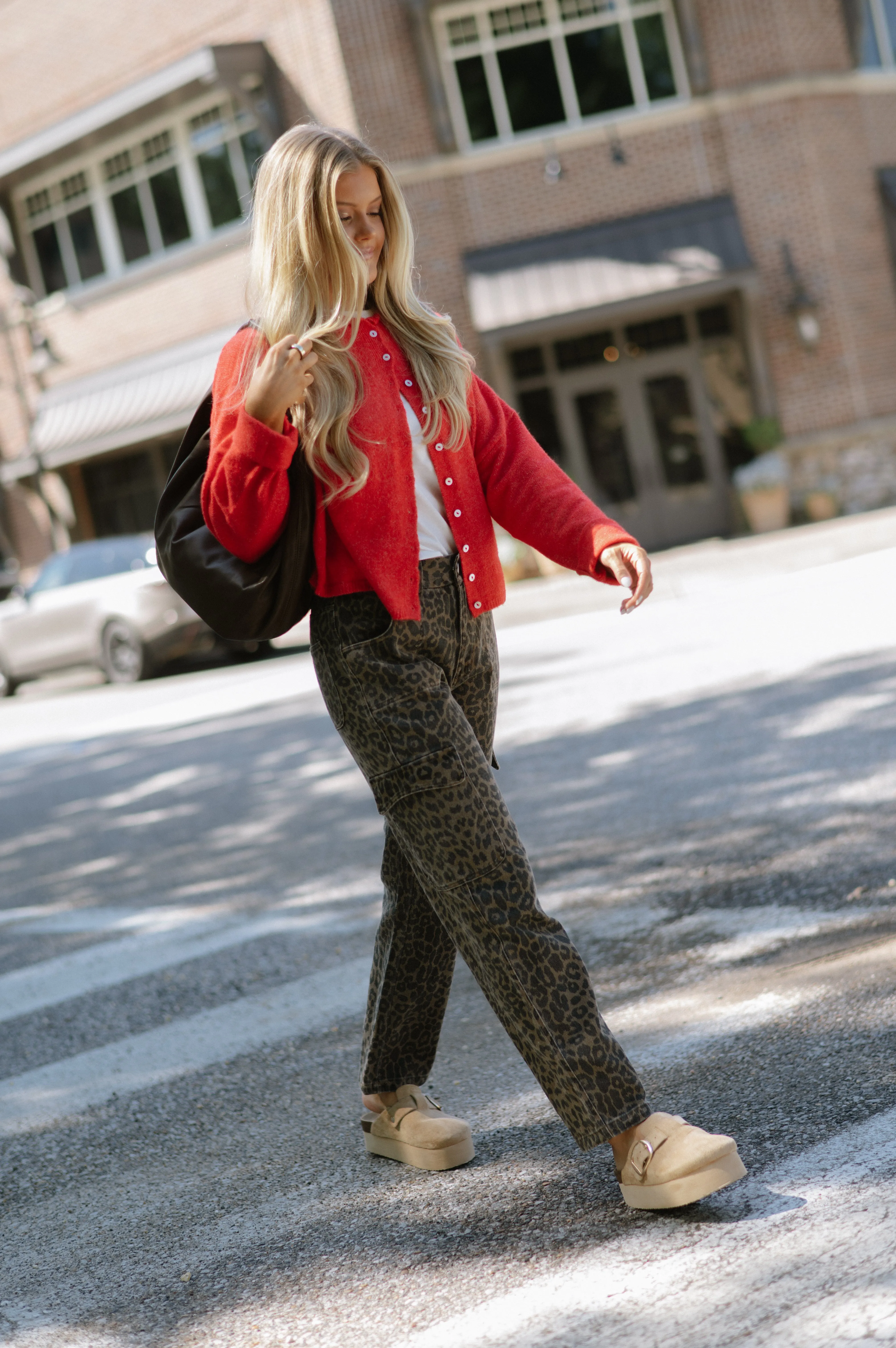 Cheetah Print Cargo Pants-Brown