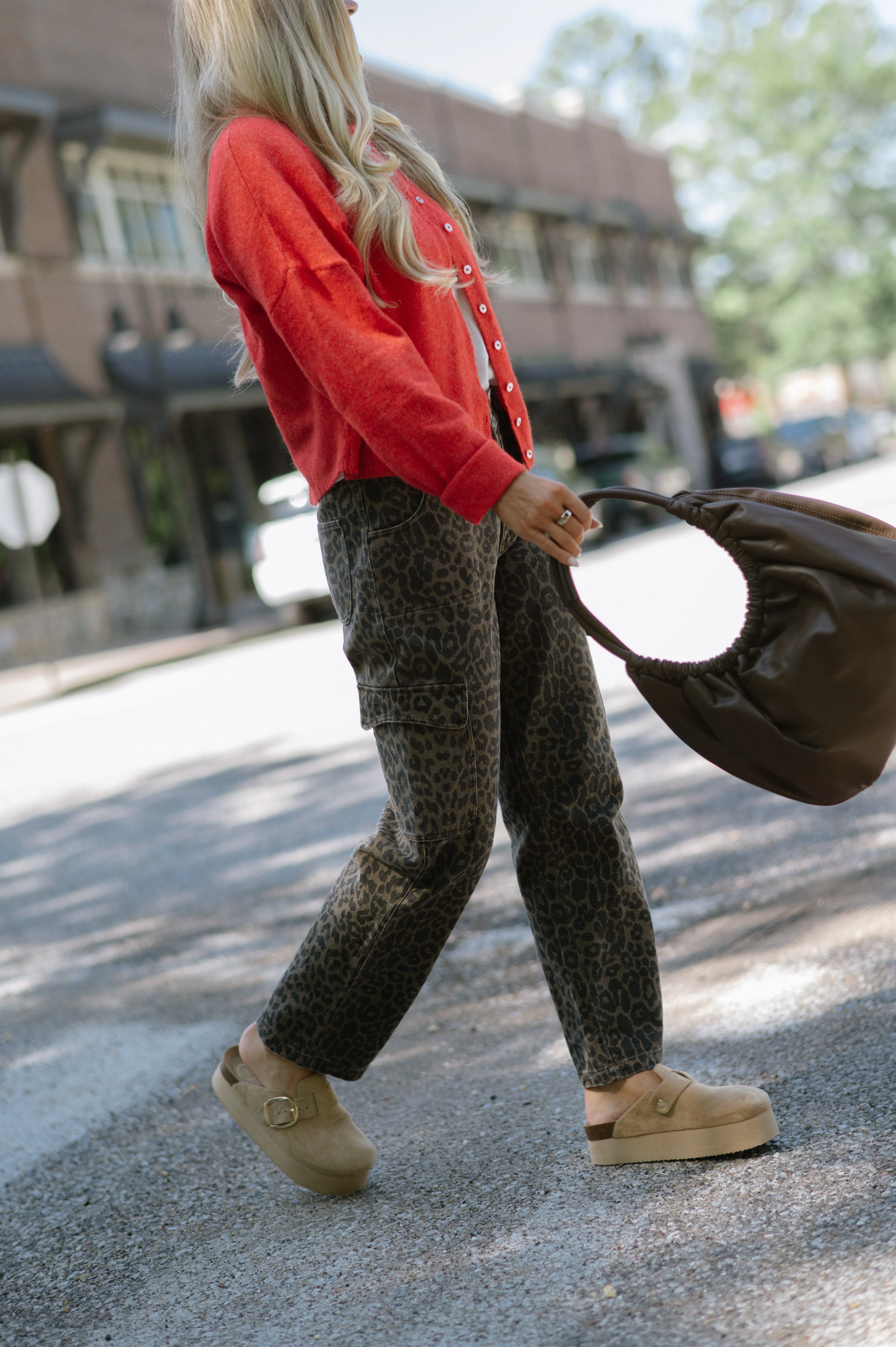 Cheetah Print Cargo Pants-Brown