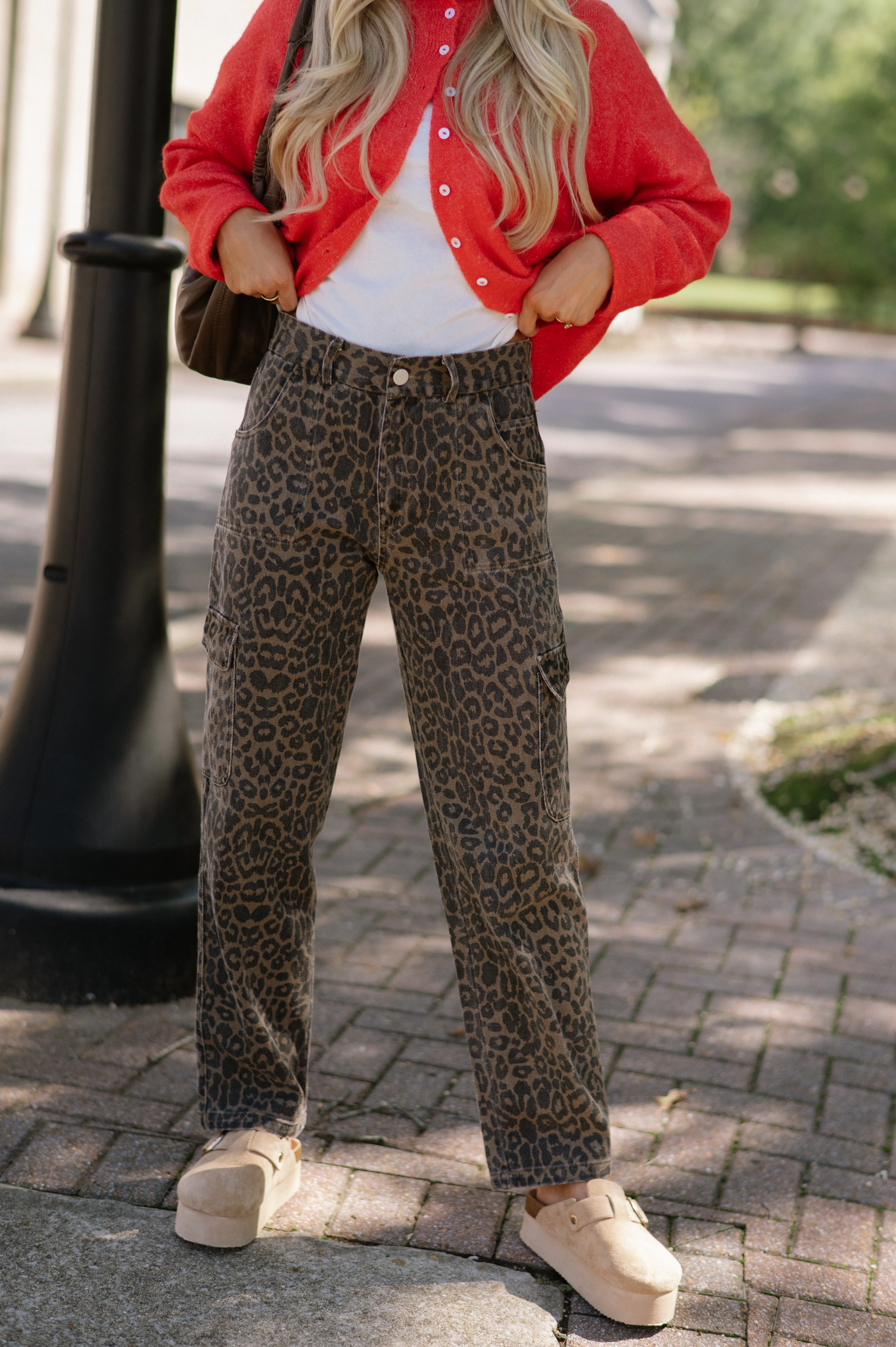 Cheetah Print Cargo Pants-Brown