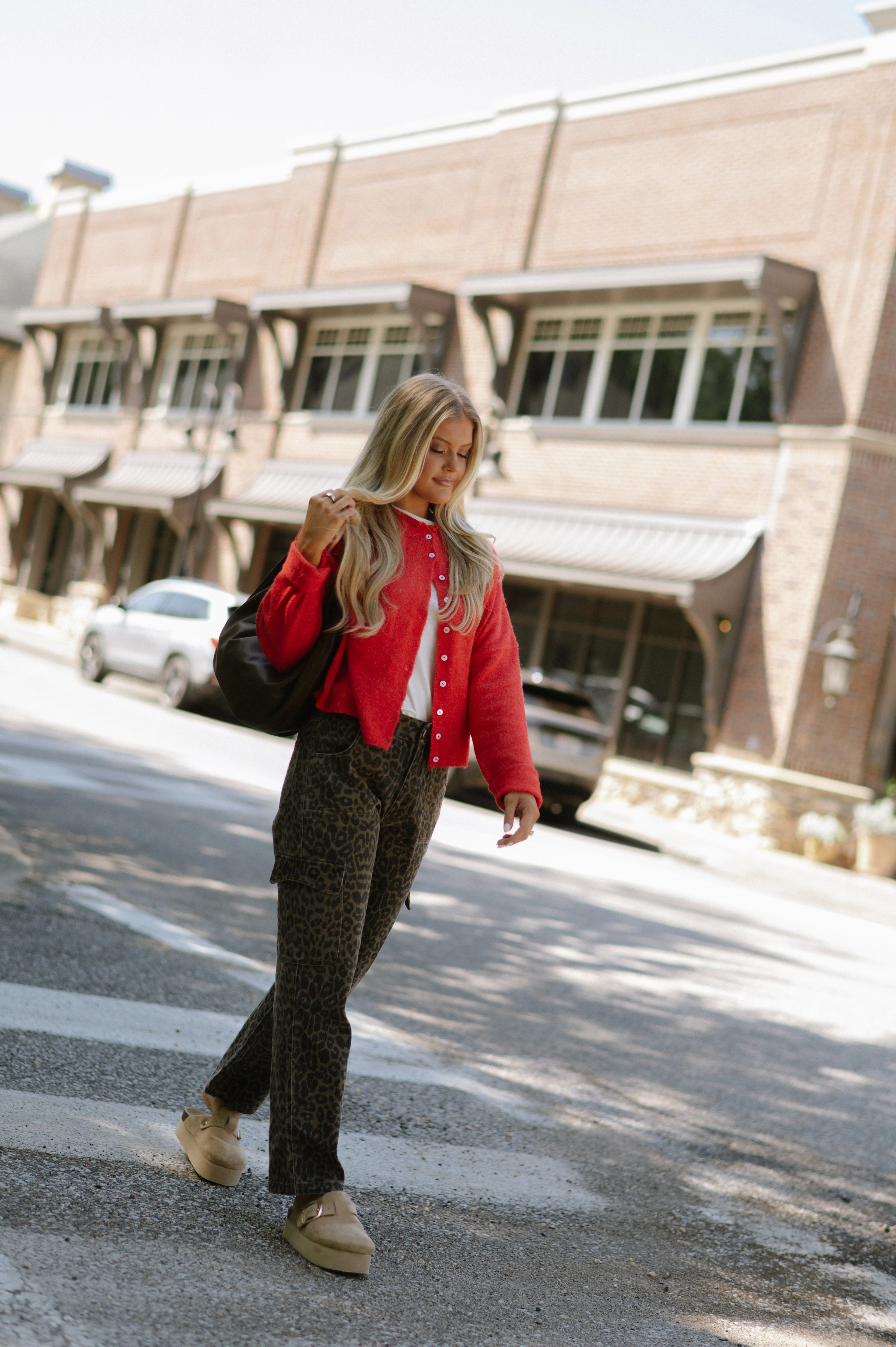 Cheetah Print Cargo Pants-Brown