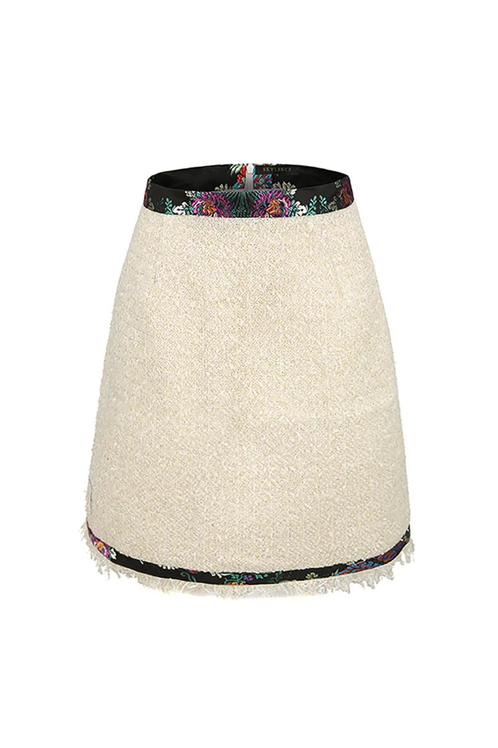 Chelsea Tang Tweed Skirt White