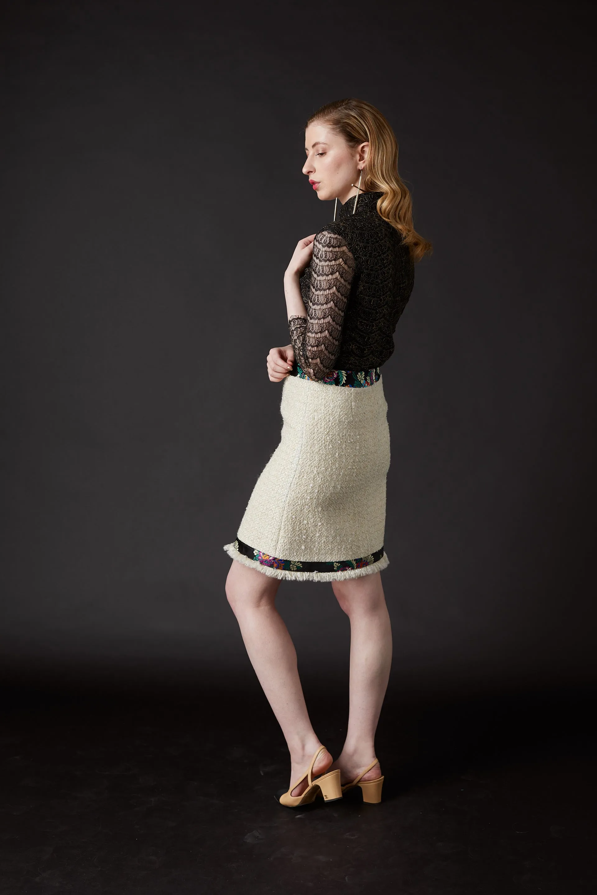 Chelsea Tang Tweed Skirt White