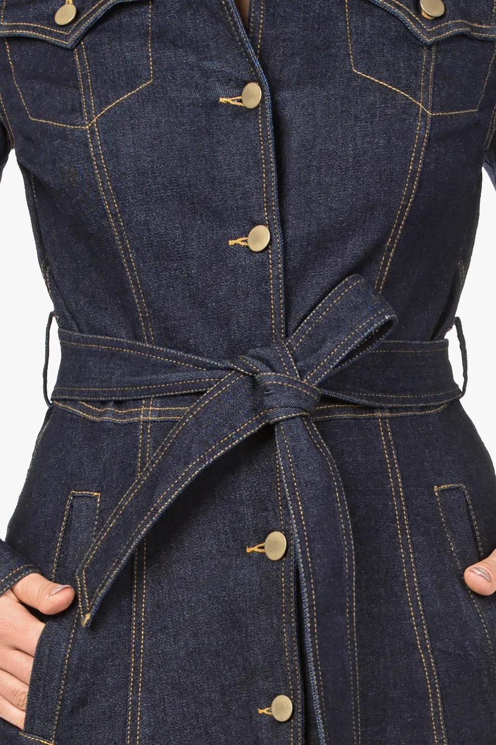 Classic  Stretched Denim Dress-Coat.