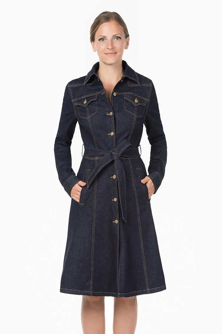 Classic  Stretched Denim Dress-Coat.