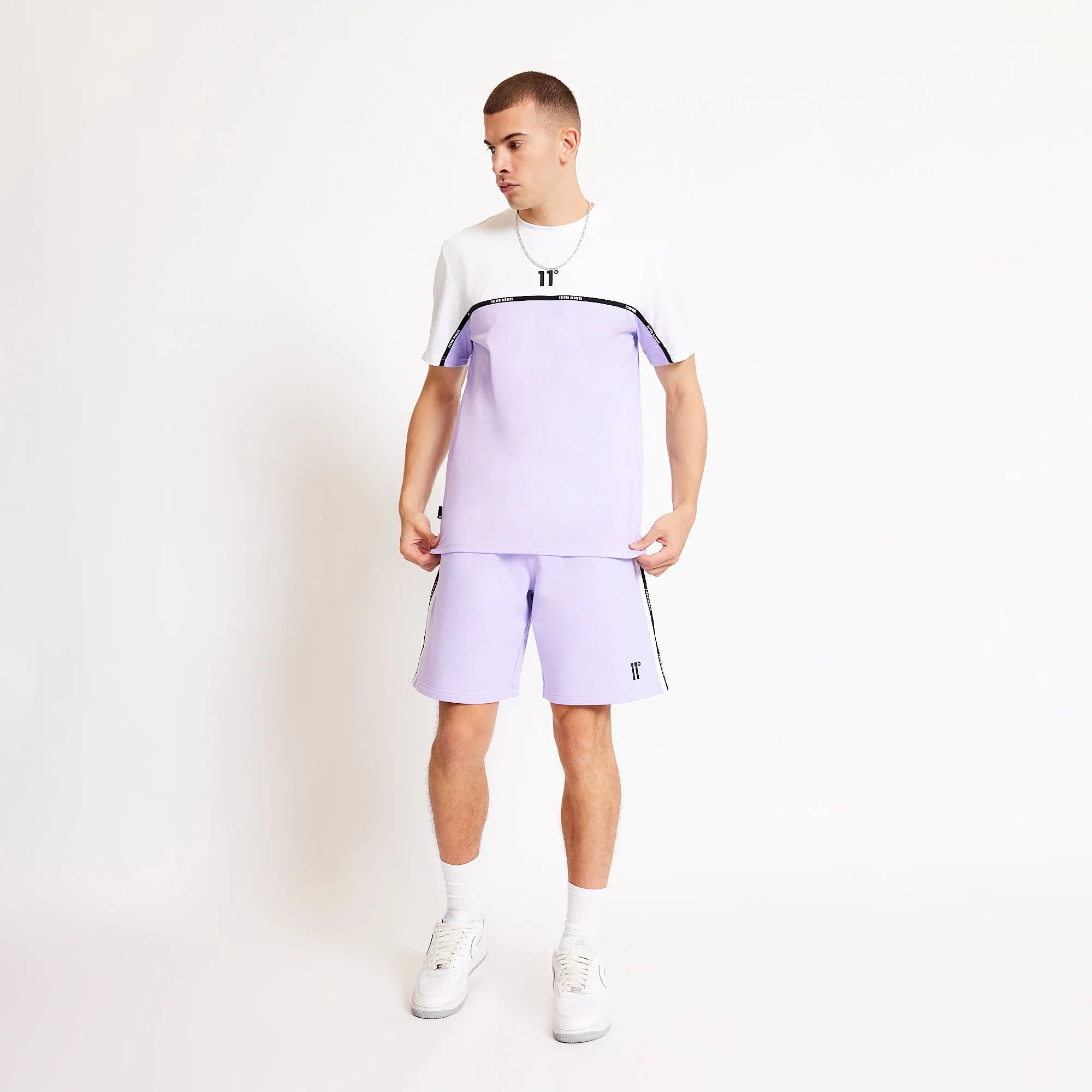 Colour Block Taped Sweat Shorts - Light Lavender / White