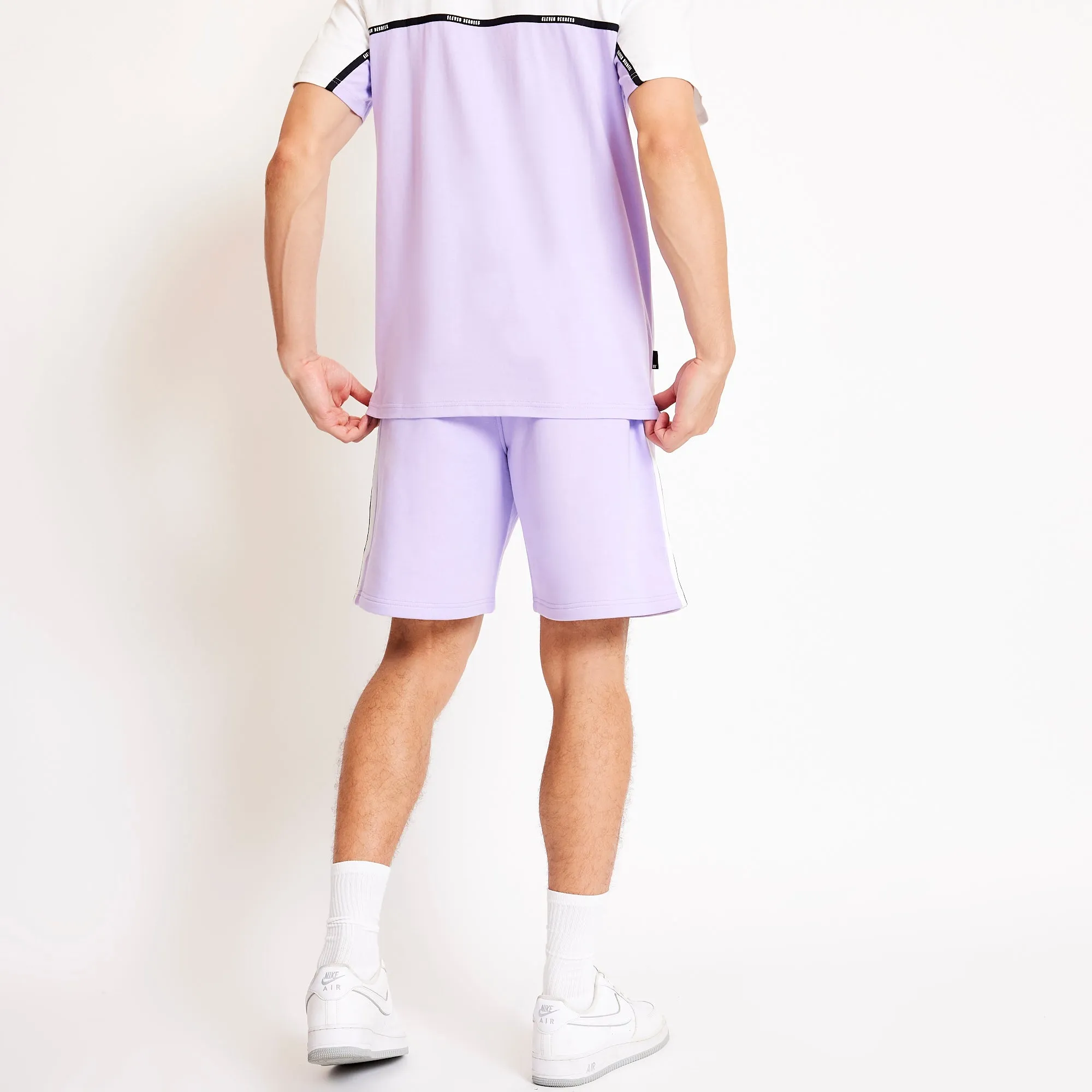 Colour Block Taped Sweat Shorts - Light Lavender / White