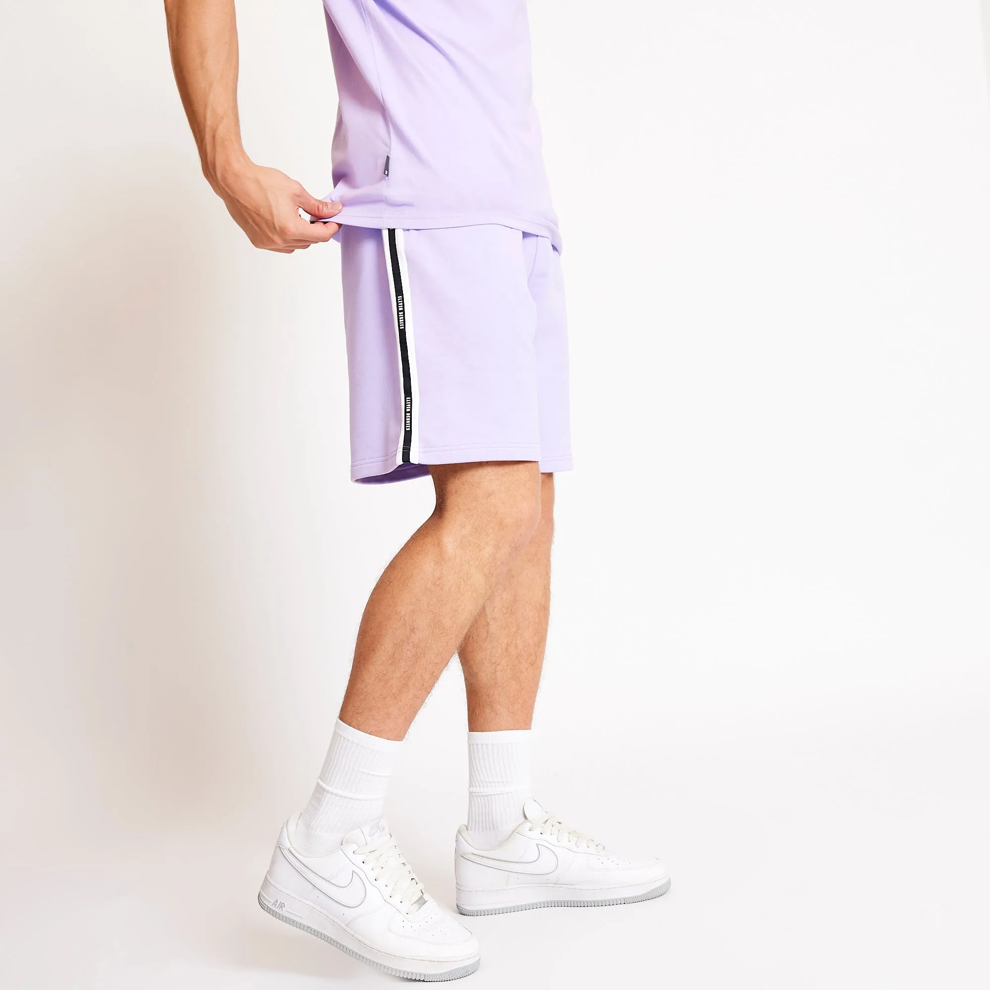 Colour Block Taped Sweat Shorts - Light Lavender / White