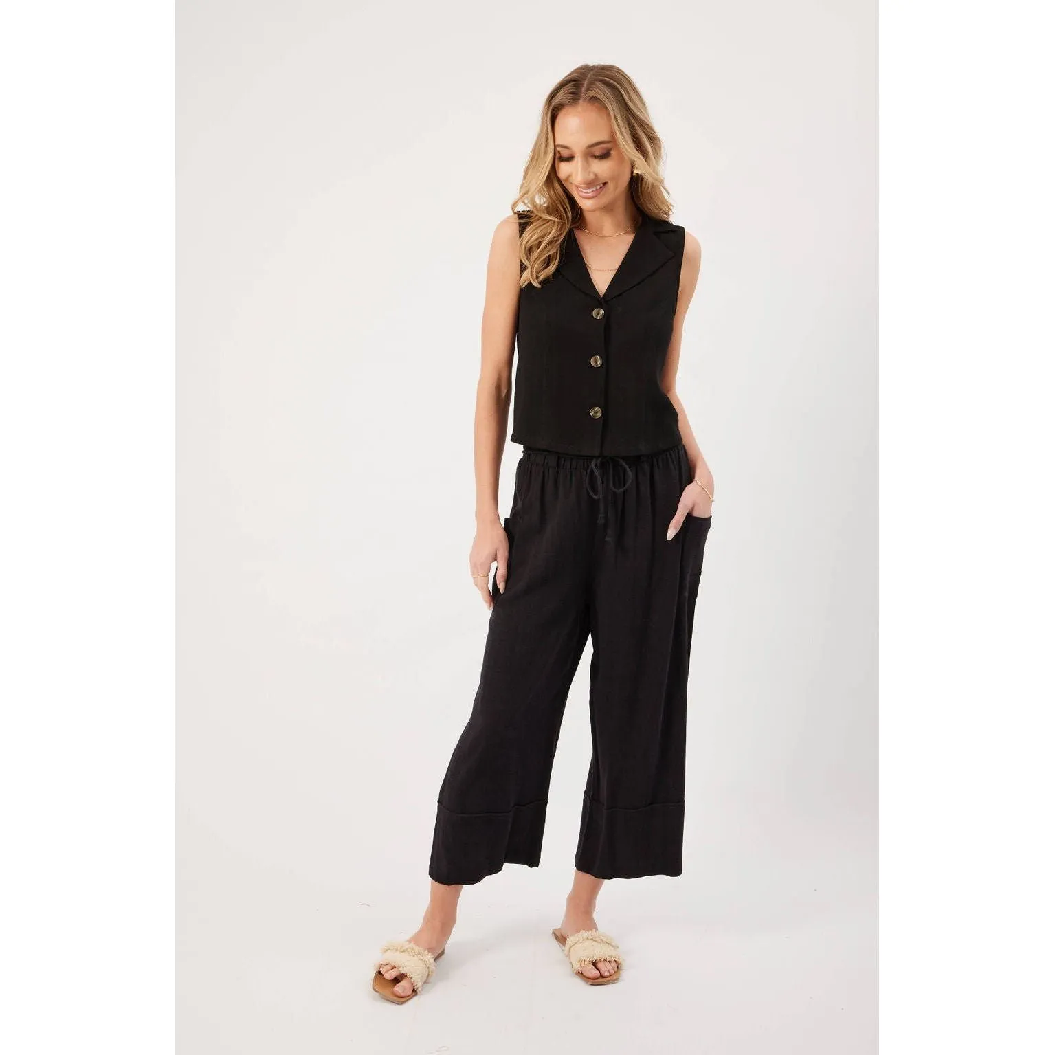 Cora Black Linen Pant