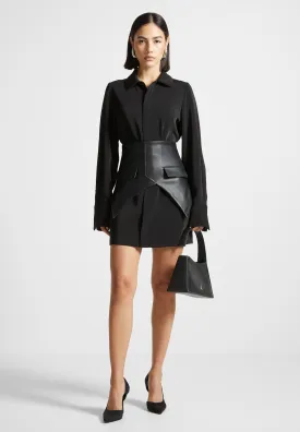 Corset Shirt Dress - Black