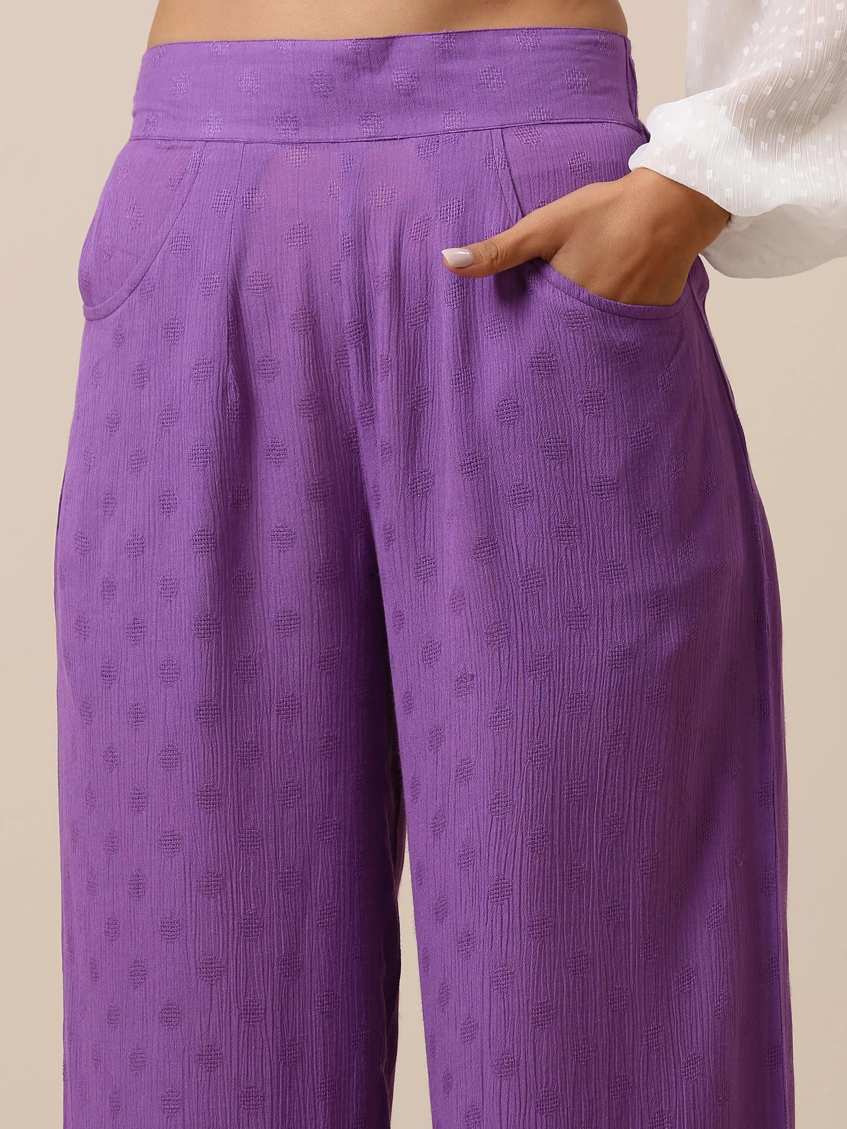 Cotton Purple Weave High Waist Pant