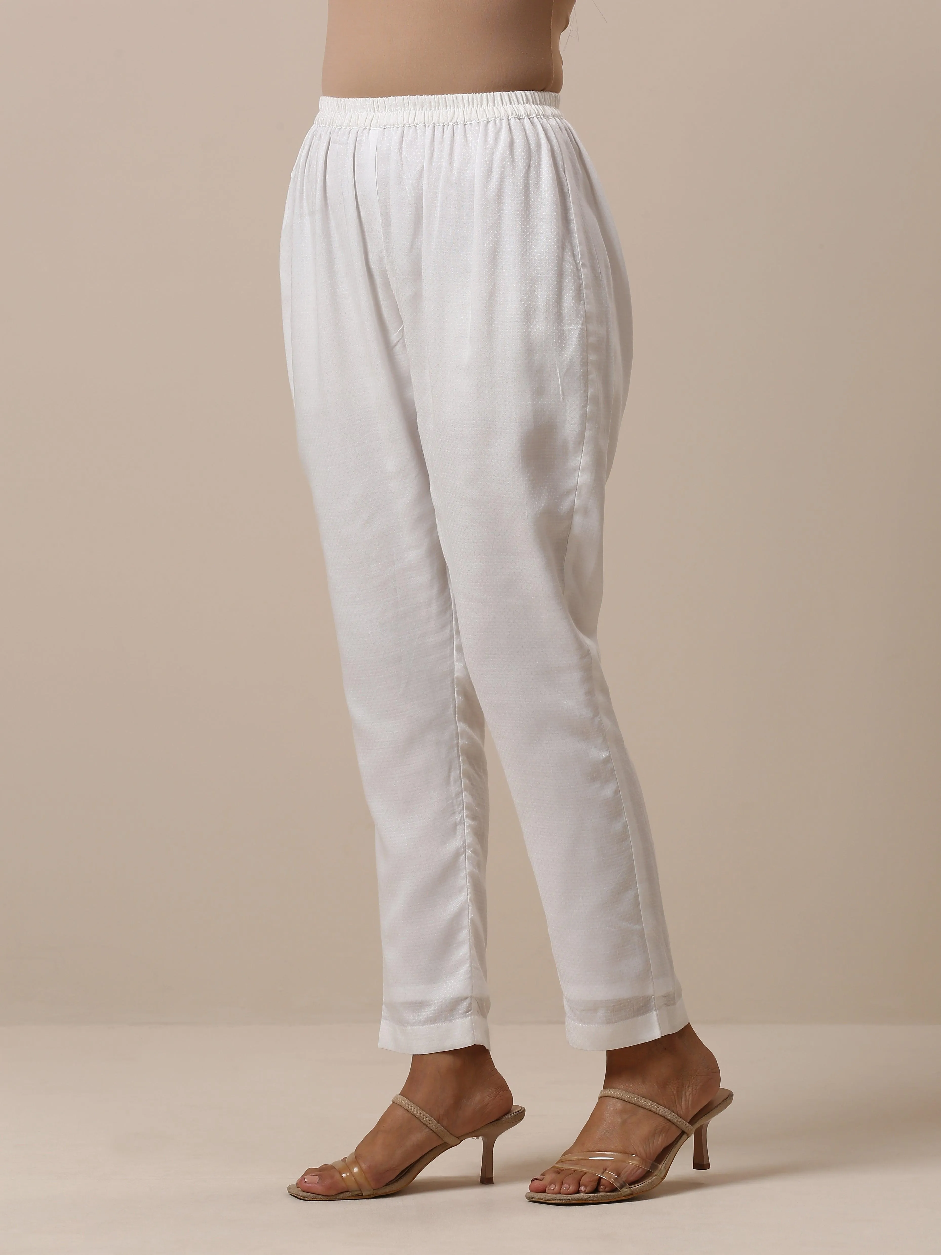 Cotton White Textured Pant