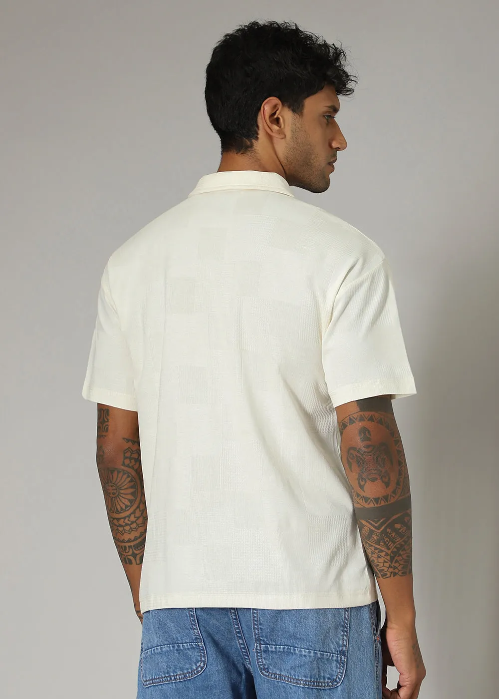 Cream Patterned Polo T-shirt