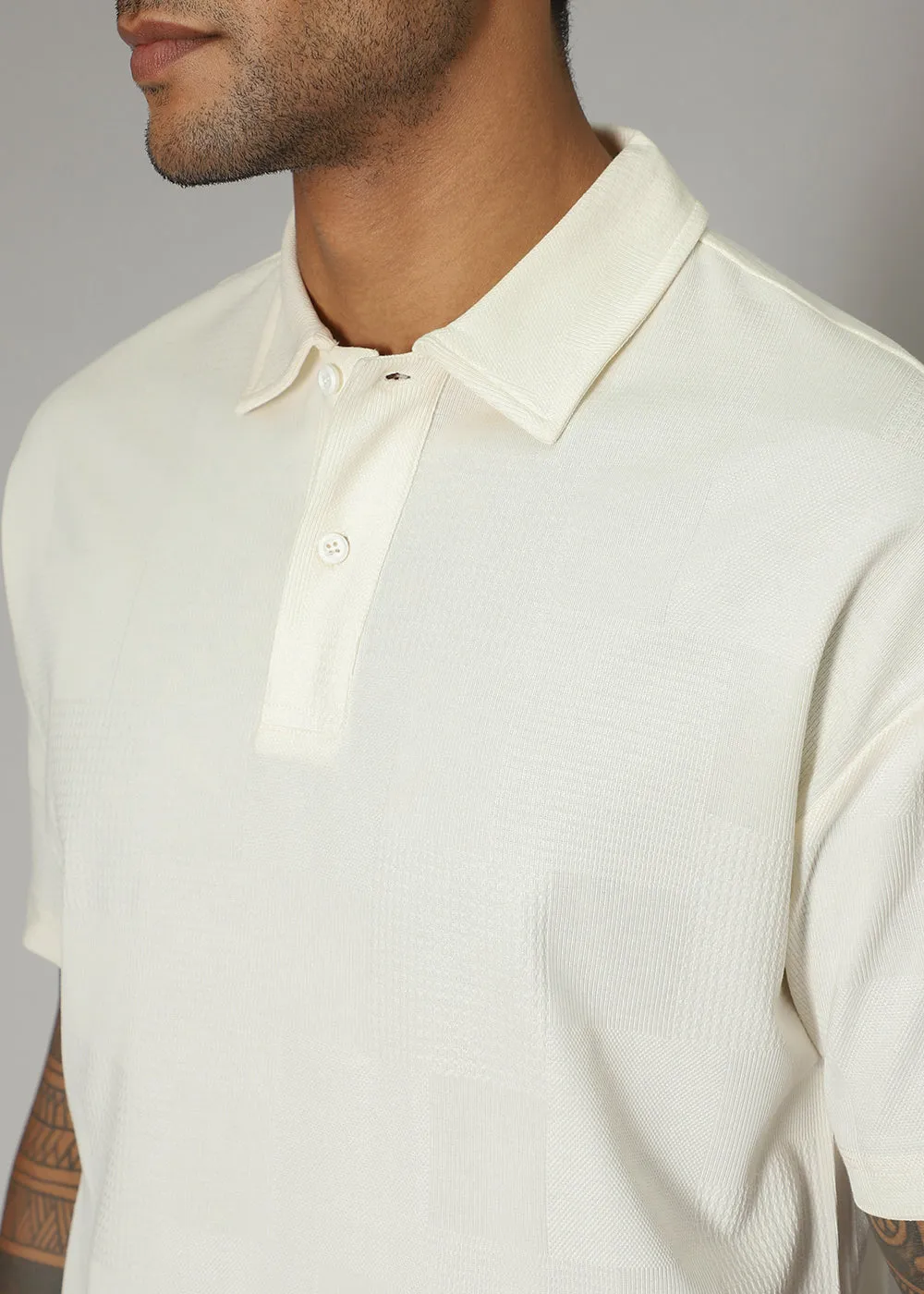 Cream Patterned Polo T-shirt