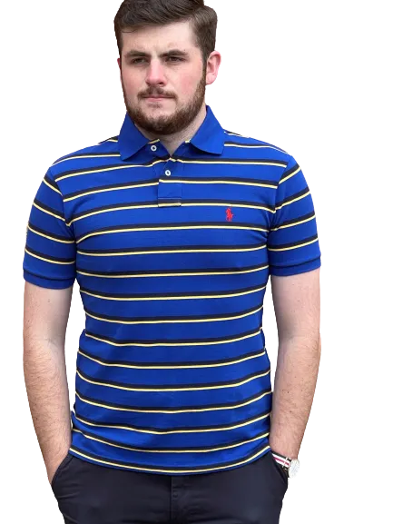 Custom Fit Mesh Polo - Stripe - Royal Blue, Yellow & Black