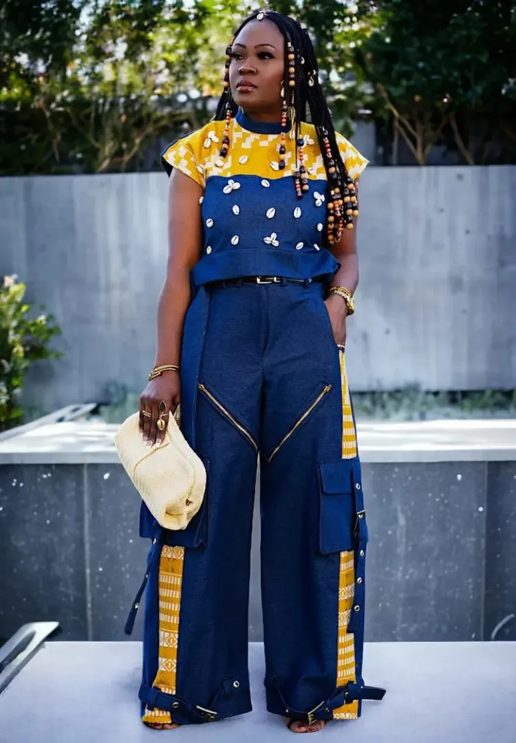 Denim and Kente  | Pants Suit