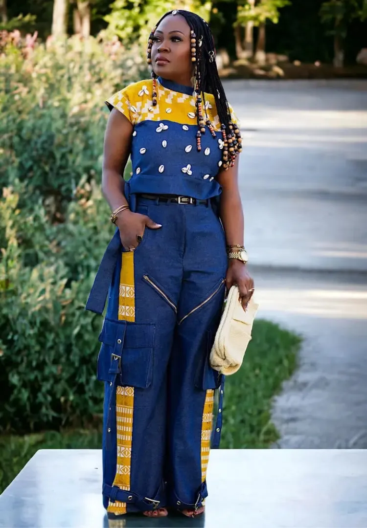 Denim and Kente  | Pants Suit