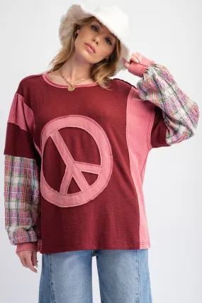 Easel Peace Patch Mixed Mineral Washed Top