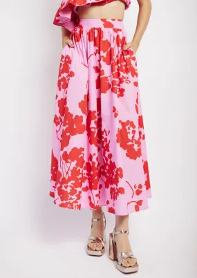 Easy Midi Skirt in Red and Pink Floral