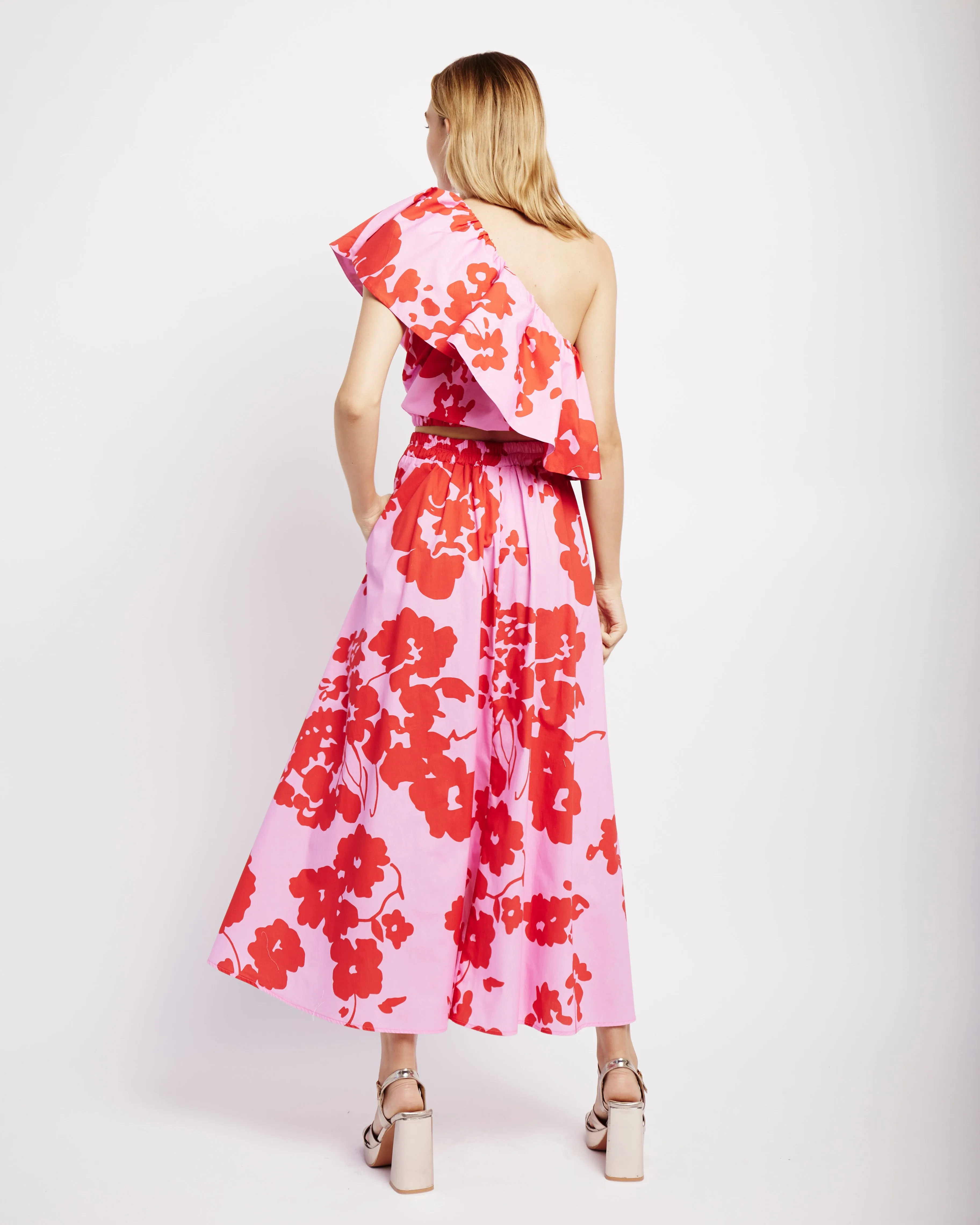 Easy Midi Skirt in Red and Pink Floral