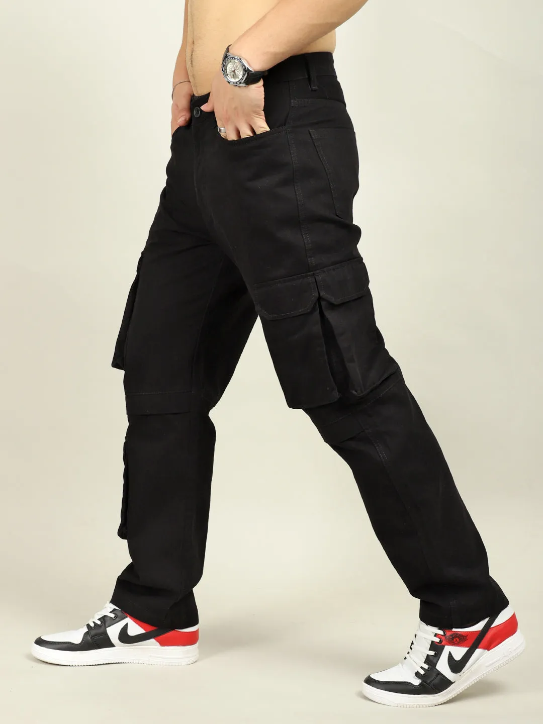 Fire Black Baggy Fit 8 Pocket Cargo