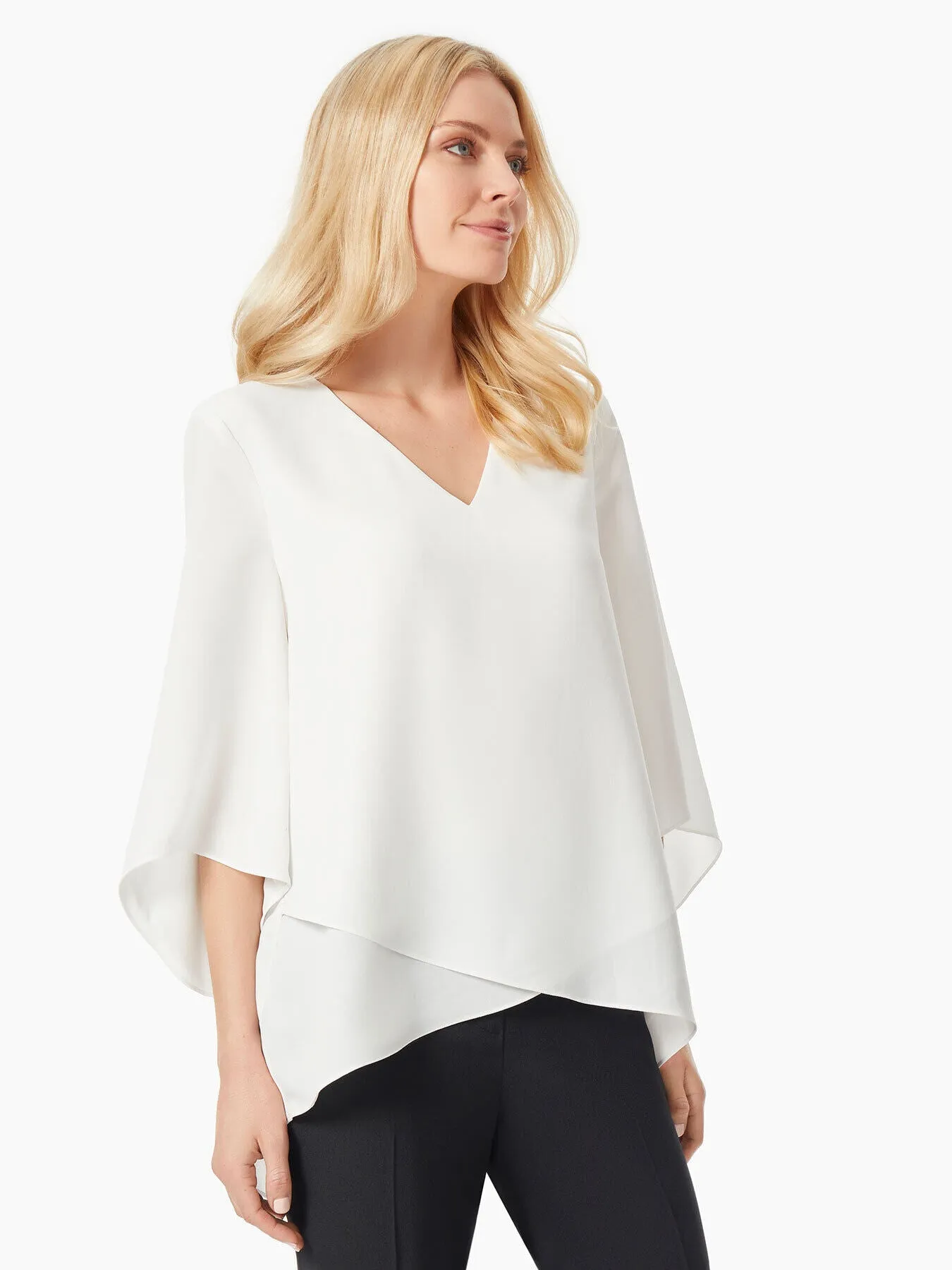 Flutter Sleeve Crepe de Chine Crossover Tunic