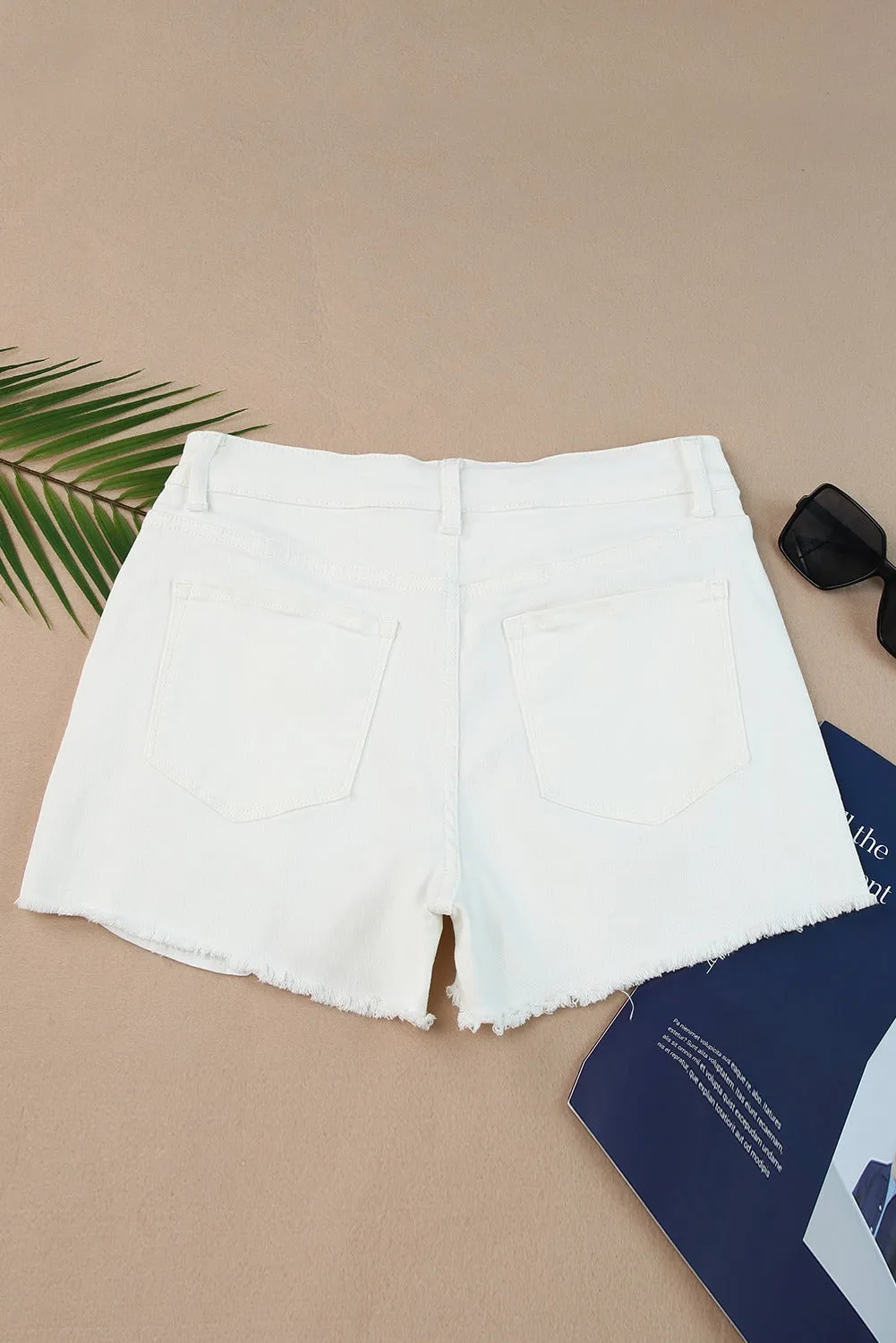 Frayed Hem Distressed Denim Shorts