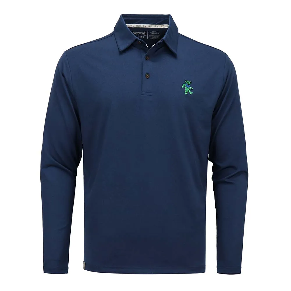 Grateful Dead | Long Sleeve Dry Fit Polo | Navy Dancing Bear