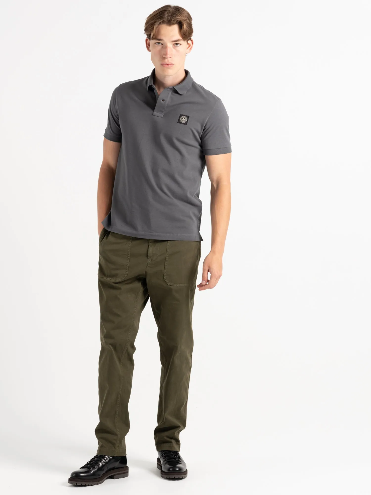 Grey Cotton Short-Sleeve Polo