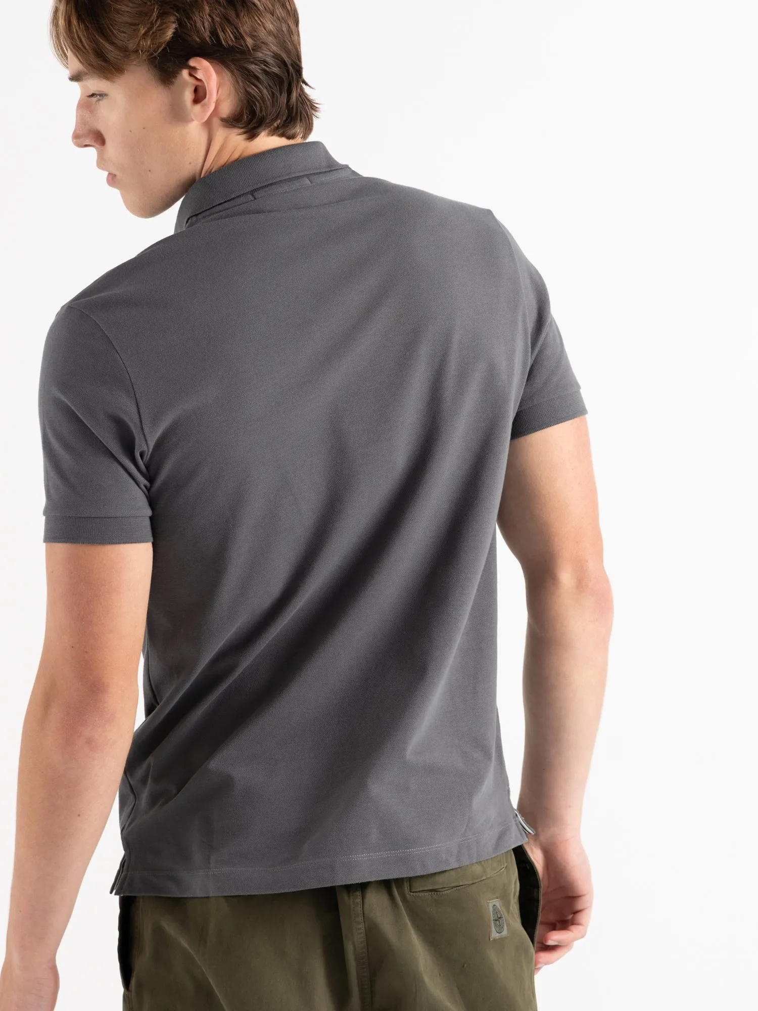 Grey Cotton Short-Sleeve Polo