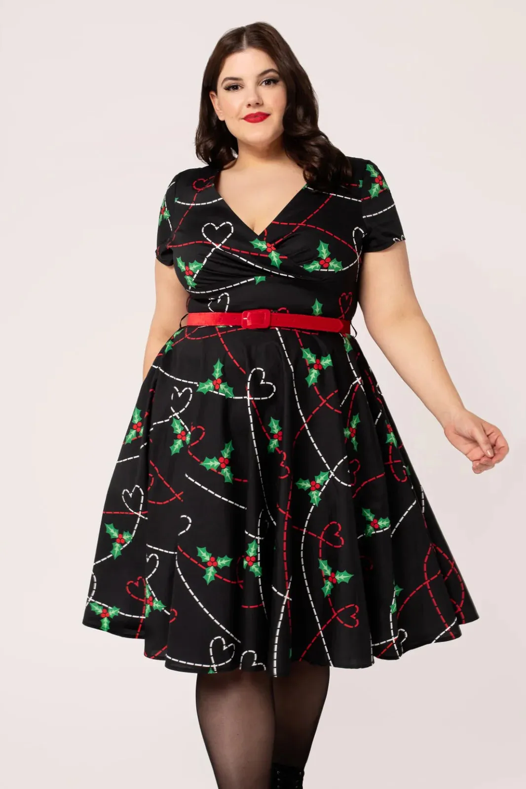 Hell Bunny Angelica Midi Dress Holly Design Christmas