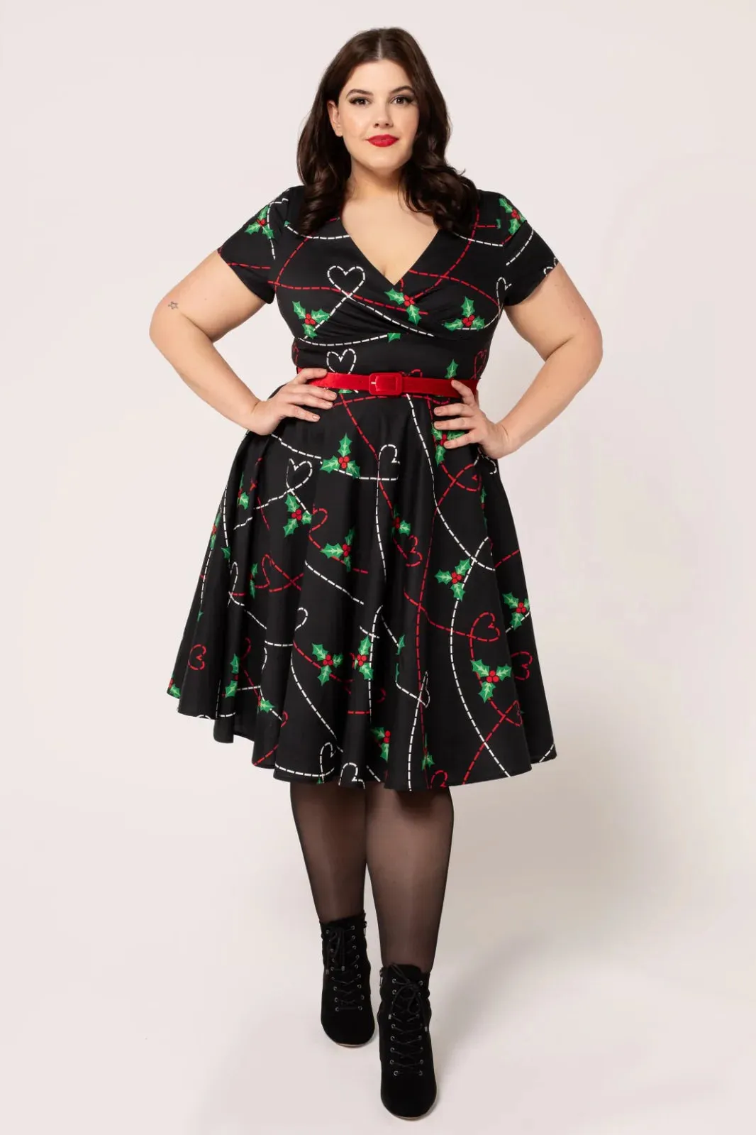 Hell Bunny Angelica Midi Dress Holly Design Christmas