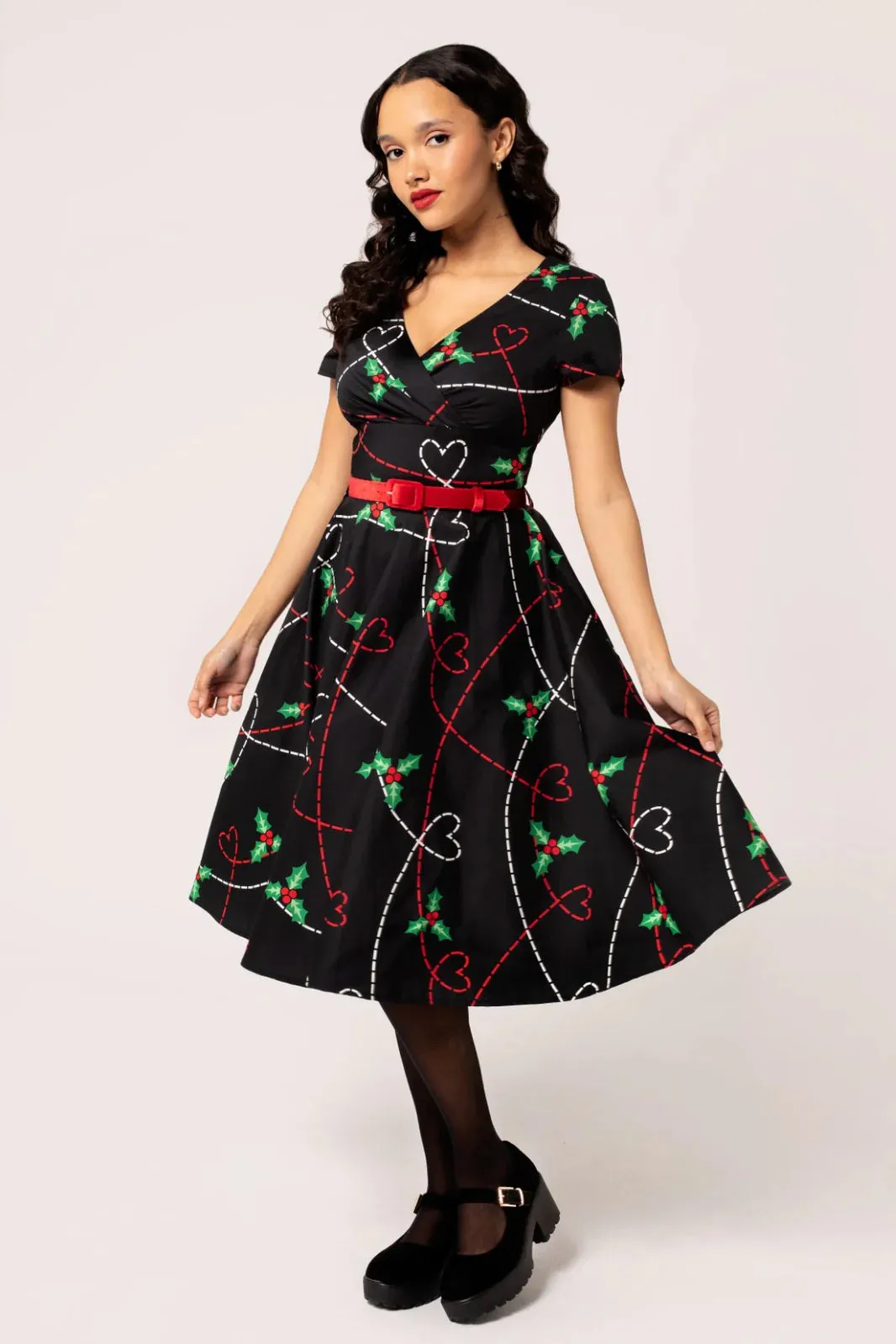 Hell Bunny Angelica Midi Dress Holly Design Christmas