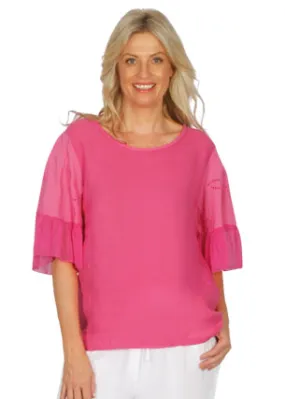 Italian Flutter Sleeve Top (Pink or White)