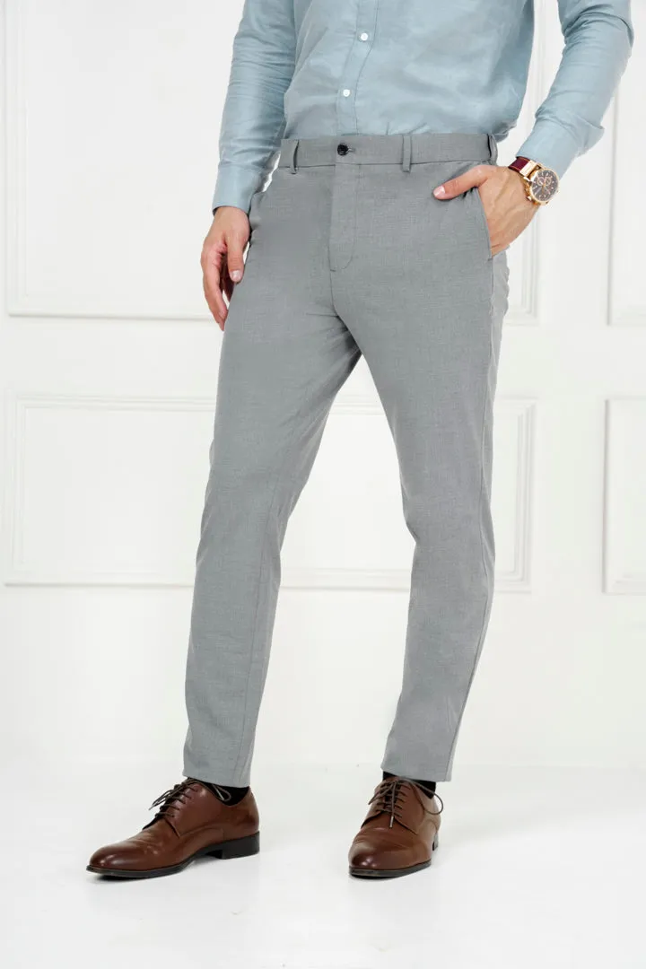 Light Grey Slim Fit Stretch Formal Pants