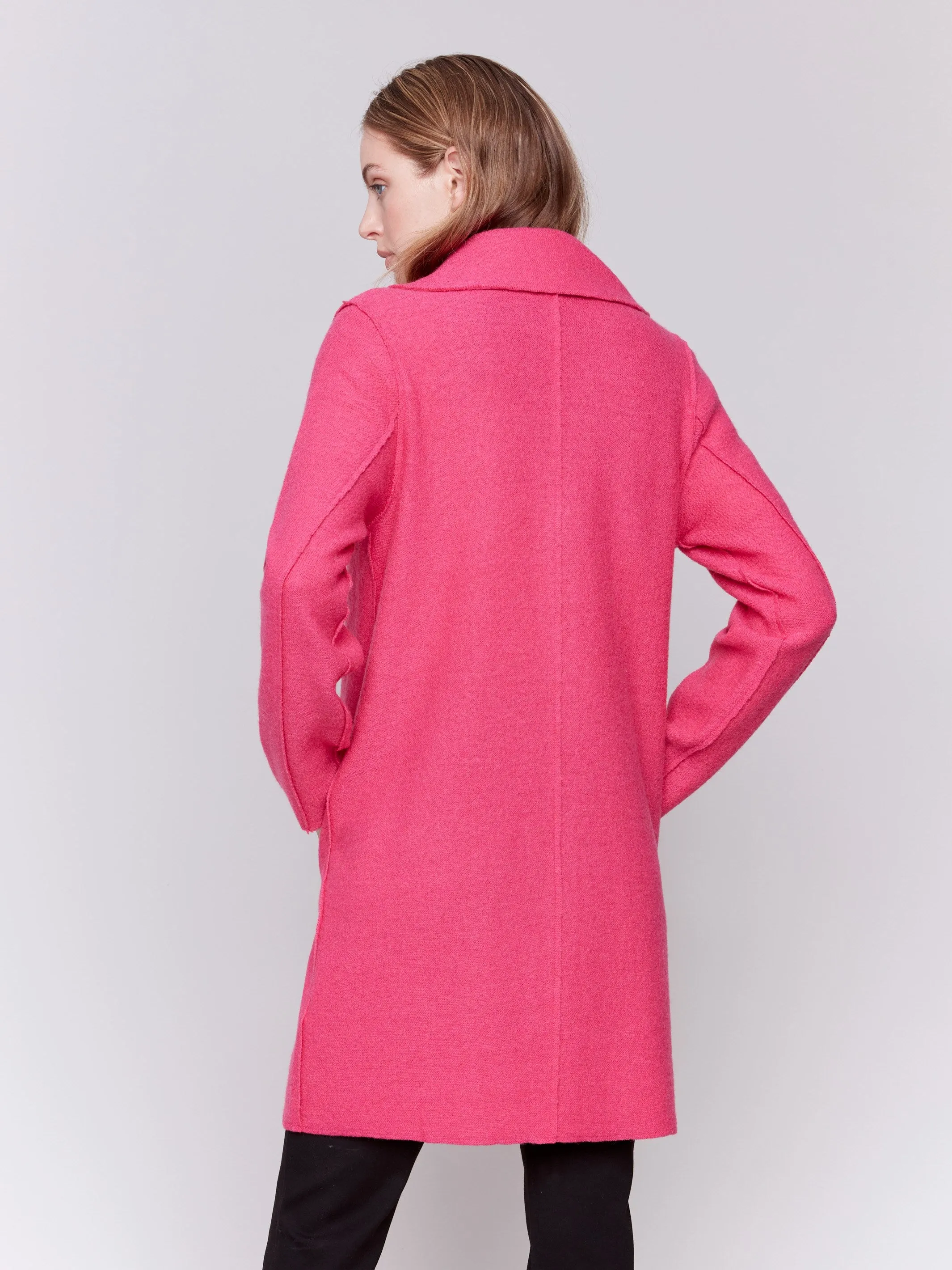 Long Boiled Wool Coat - Magenta