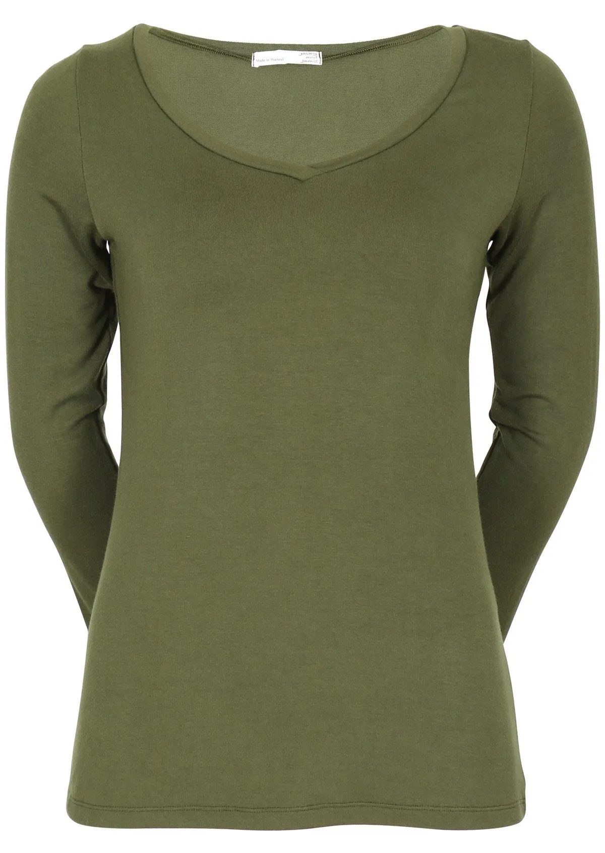 Long Sleeve Stretch V-neck Top Olive