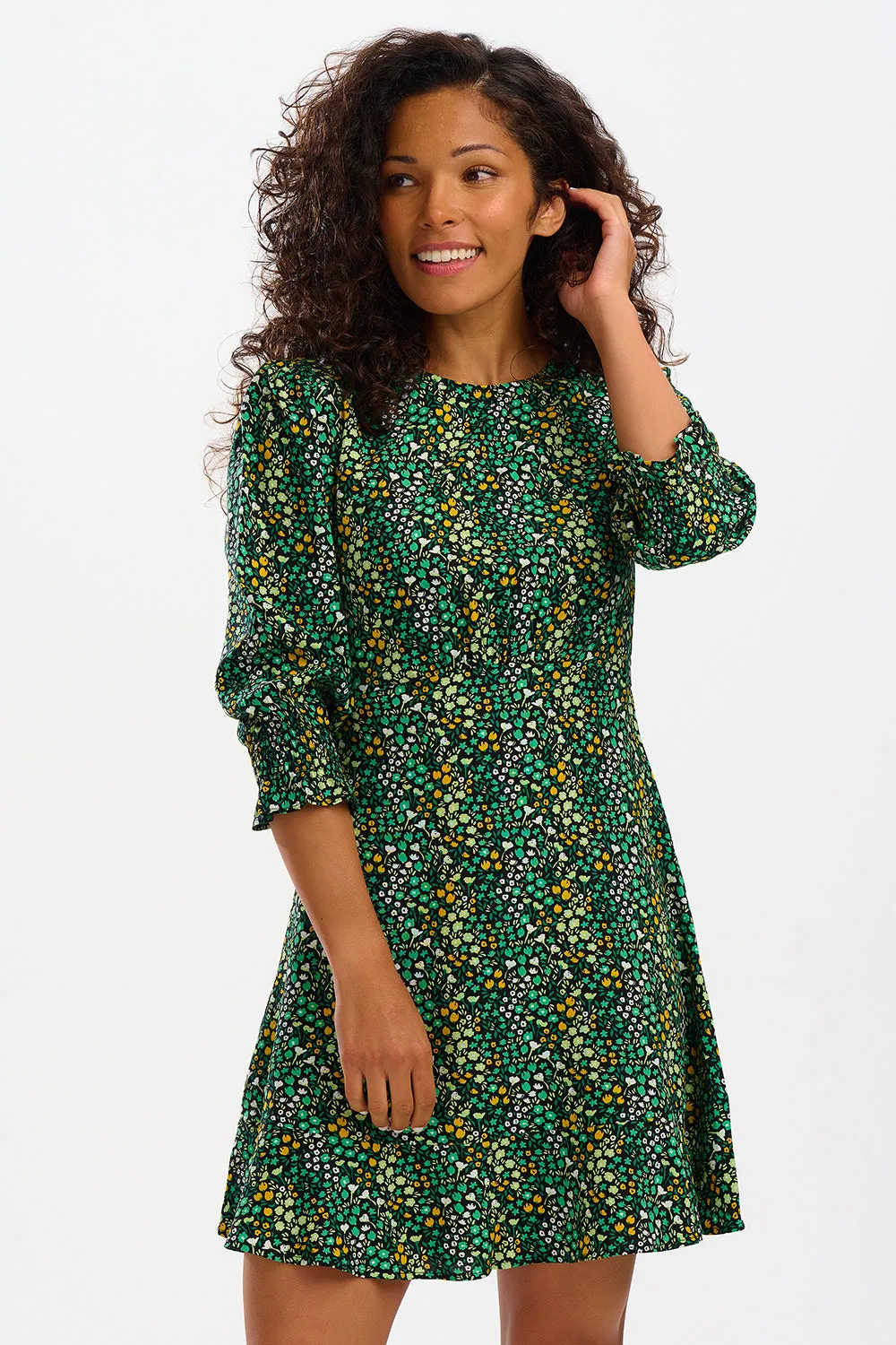 Lorelei Dress - Black/Green, Ditsy Floral