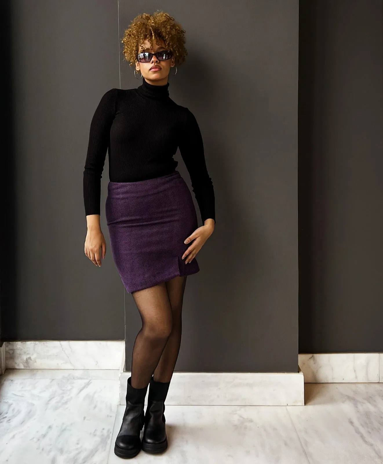 Mauve Textured Knee Length Skirt