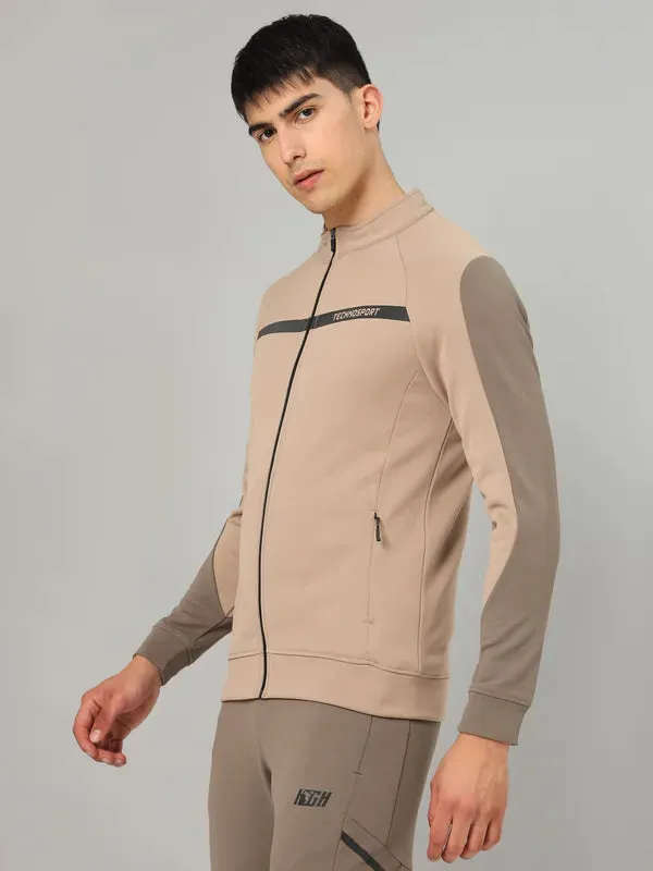 Men Colorblock Slim Fit Mock Neck Jacket with TECHNO GUARD